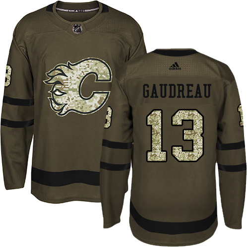 Adidas Flames #13 Johnny Gaudreau Green Salute to Service Stitched NHL Jersey